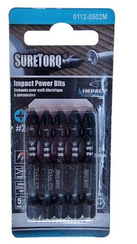 Suretorq Phillips Impact Power Bit Magnetic PH2 50mm 1/4"Hex 5 Pack 01120502M