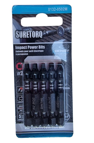 Suretorq Square Impact Power Bit Magnetic SQ2 50mm 1/4" Hex 5 Pack 01320502M