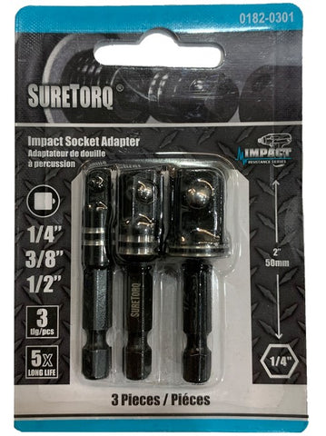 Suretorq 3 Piece Impact Socket Adaptor Bit Set ¼” 3/8” ½” 01820301