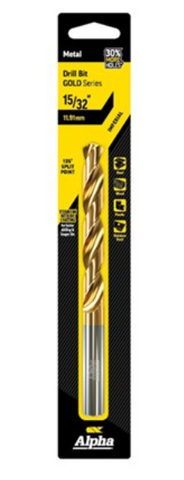 Alpha 15/32in (11.91mm) Jobber Drill Bit Carded Gold Series C9LI1532