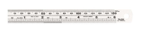 Toledo Stainless Steel Single Sided Rule Metric & Imperial 150mm 150A6