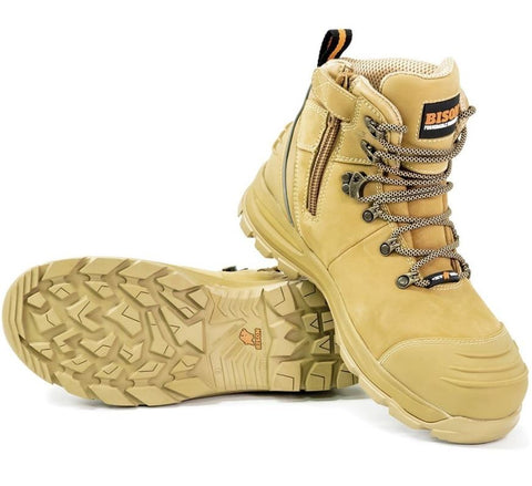 Bison XT Zip Side Lace Up Ankle Safety Boot Wheat Color XTLZWHE-09