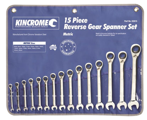 Kincrome Reversible Gear Spanner Set 15 Piece Metric K3015