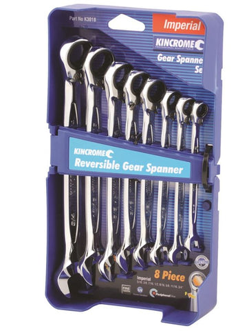 Kincrome Reversible Gear Spanner Set 8 Piece Imperial K3018