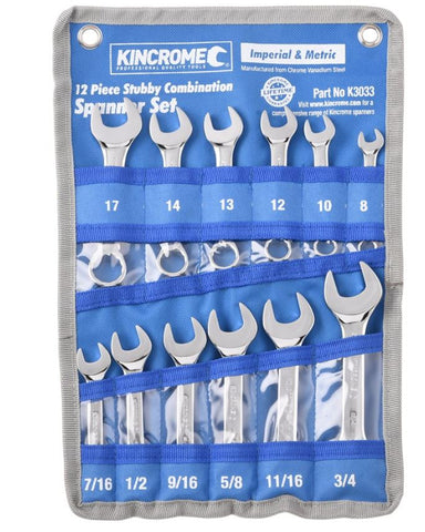 Kincrome Stubby Combination Spanner Set 12 Piece Metric/Imperial K3033