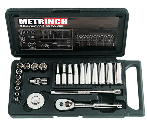 Metrinch 24 Piece 1/4" Square Dr Standard & Deep Wall Socket Set MET-0210