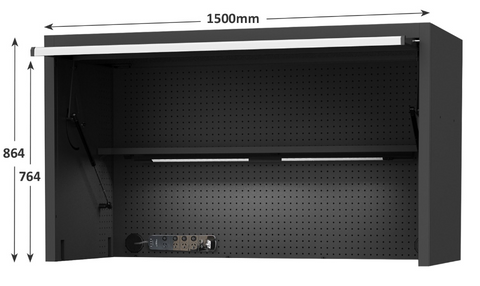 SP Tools 59" USA Sumo Series Wide Power Top Hutch - Shelf, Pegboard, Light - Black/Chrome SP44730