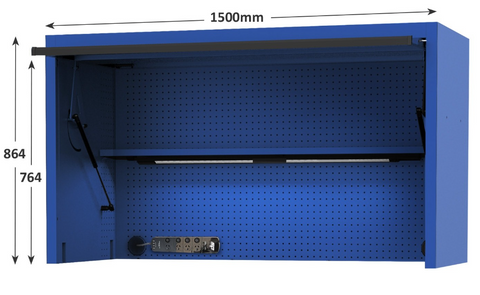 SP Tools 59" USA Sumo Series Wide Power Top Hutch - Shelf, Pegboard, Light - Blue/Black SP44730BL