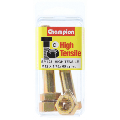 Champion Fully Threaded Set Screws and Nuts 12 x 65 x 1.75 mm- BM128