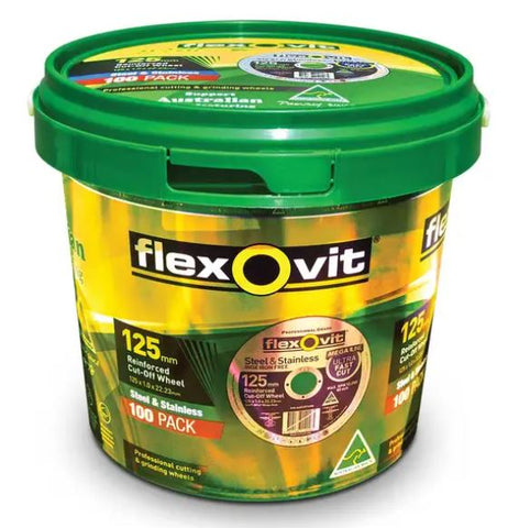 Flexovit 125 X 1.0mm Steel & Stainless Cut Off Disc Mega Tub100 Piece 66253371411