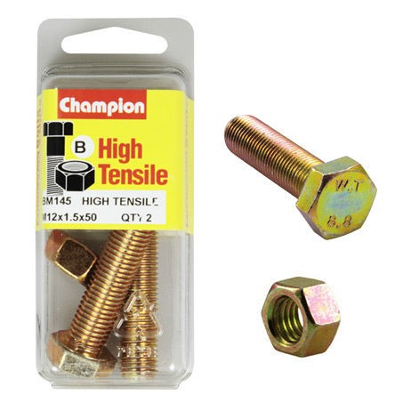 Champion Fully Threaded Set Screws and Nuts 12 x 50 x 1.5 mm BM145