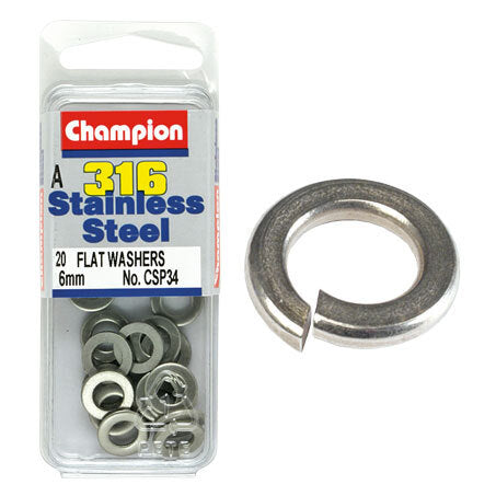 Champion Flat Washers- Fasteners S/S 6mm  CSP34