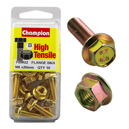 Champion Blister Flange Bolts and Nuts M6 x 20mm-FBM22