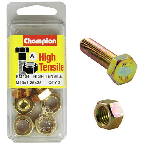 Champion Hex Set Screws and Nuts M10 x 25x 1.25 mm- BM104