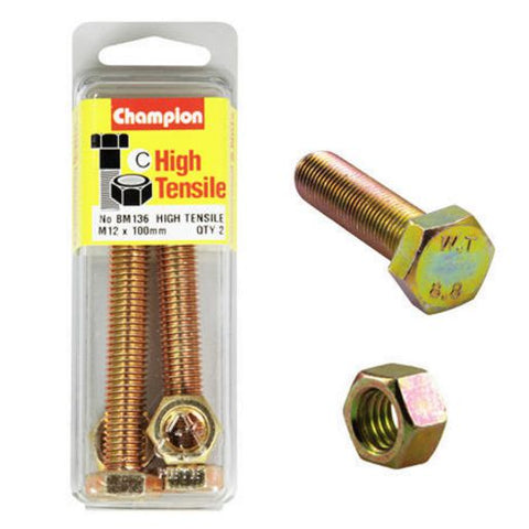 Champion Fully Threaded Set Screws and Nuts 12 x 100 x 1.75 mm- BM136