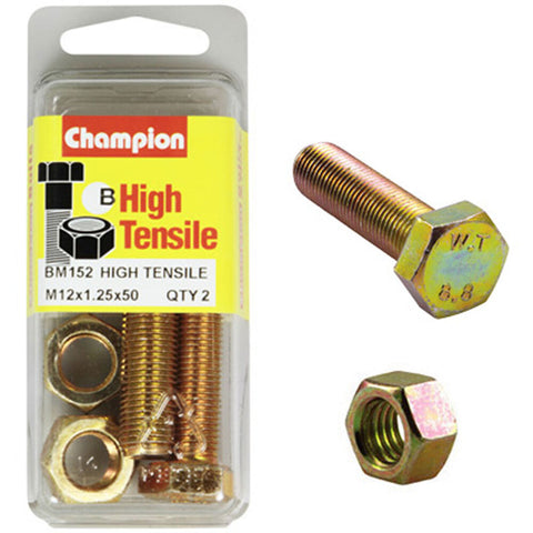 Champion Fully Threaded Set Screws and Nuts 12 x 50 x 1.25 mm- BM152