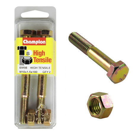 Champion Hex Bolts & Nuts High Tensile M10 x 100 mm Grade 8.8 BM98