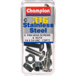 Champion Pan Head Screws and Nuts 1/4 “ x 3/4 “ CSP72