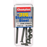 Champion Machine CounterSunk Screws and Nuts 3/16“ x 1-1/2 “ 316/A4 CSP80