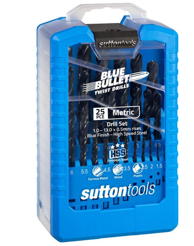 SUTTON BLUE BULLET TWIST DRILL BIT SET METRIC 25PCS 1-13MM X 0.5MM D102SM3