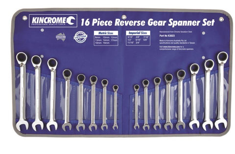 Kincrome Reversible Gear Spanner Set 16 Piece Metric/Imperial K3023