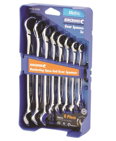 Kincrome Ratcheting Open End Gear Spanner Set 8 Piece Metric K3098