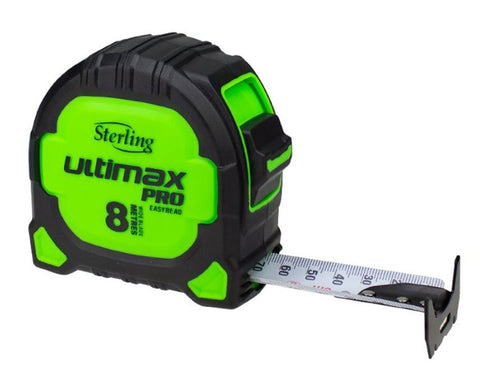 Ultimax Pro Tape Measure Easyread: 8m Metric Steel Hook Non Magnetic TMNXE8027